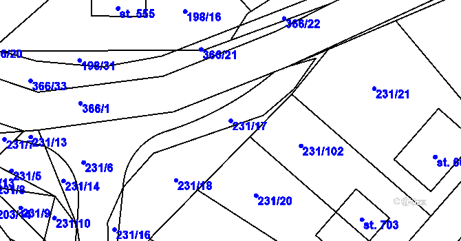 Parcela st. 231/17 v KÚ Počaply, Katastrální mapa