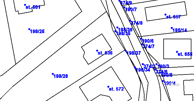Parcela st. 536 v KÚ Počaply, Katastrální mapa