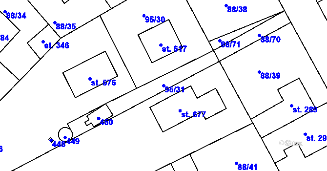 Parcela st. 95/31 v KÚ Počaply, Katastrální mapa