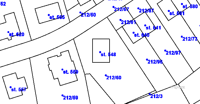 Parcela st. 548 v KÚ Počaply, Katastrální mapa