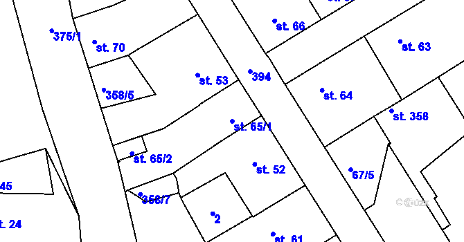 Parcela st. 65/1 v KÚ Počaply, Katastrální mapa