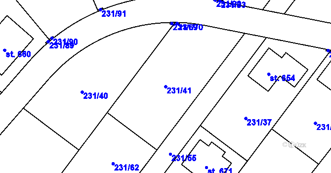 Parcela st. 231/41 v KÚ Počaply, Katastrální mapa