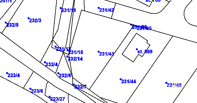 Parcela st. 231/43 v KÚ Počaply, Katastrální mapa