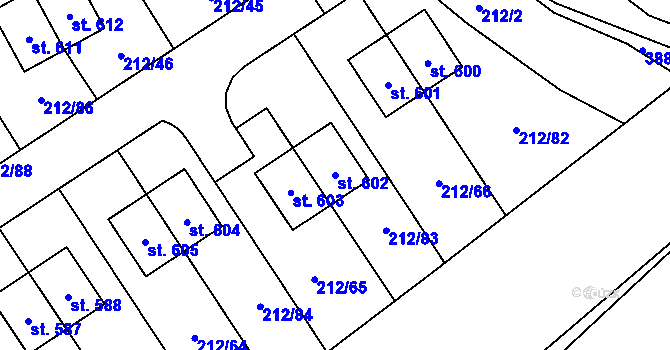 Parcela st. 602 v KÚ Počaply, Katastrální mapa