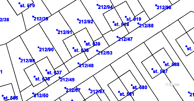 Parcela st. 212/93 v KÚ Počaply, Katastrální mapa