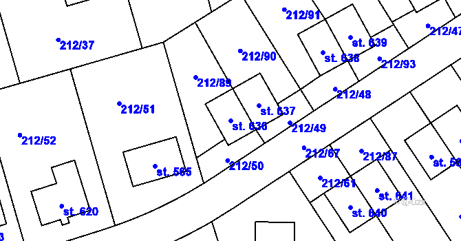 Parcela st. 636 v KÚ Počaply, Katastrální mapa