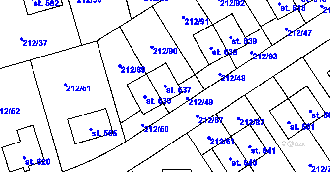 Parcela st. 637 v KÚ Počaply, Katastrální mapa