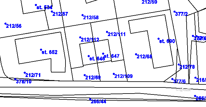 Parcela st. 647 v KÚ Počaply, Katastrální mapa
