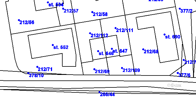 Parcela st. 646 v KÚ Počaply, Katastrální mapa