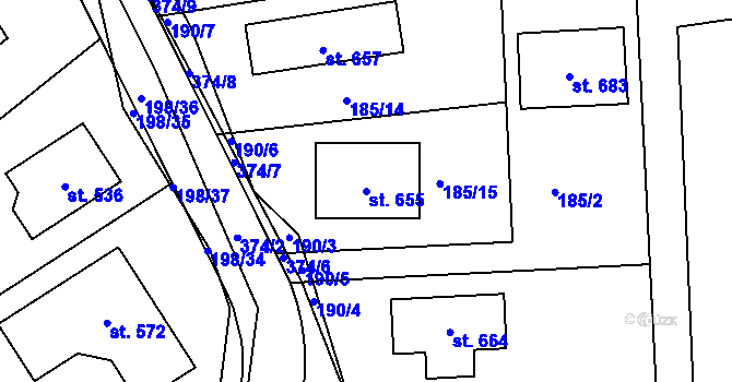 Parcela st. 655 v KÚ Počaply, Katastrální mapa