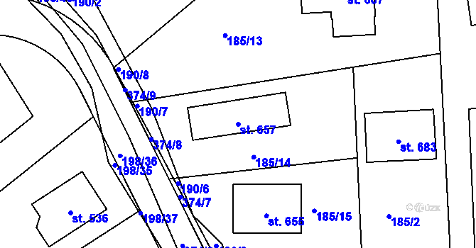 Parcela st. 657 v KÚ Počaply, Katastrální mapa