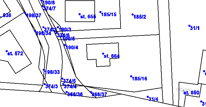 Parcela st. 664 v KÚ Počaply, Katastrální mapa