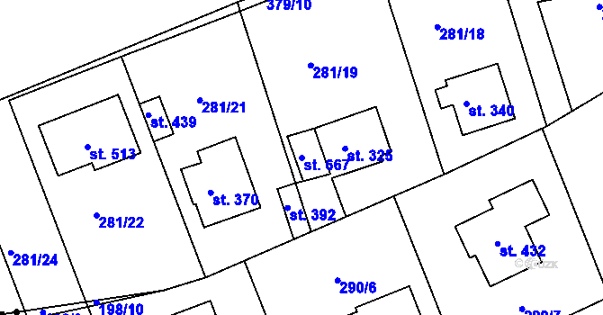 Parcela st. 667 v KÚ Počaply, Katastrální mapa