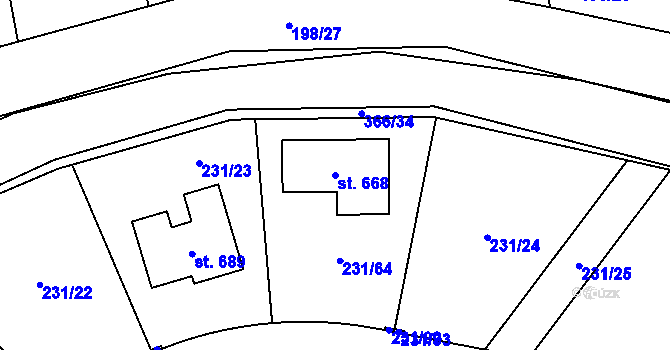 Parcela st. 668 v KÚ Počaply, Katastrální mapa