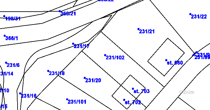 Parcela st. 231/102 v KÚ Počaply, Katastrální mapa