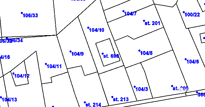 Parcela st. 698 v KÚ Počaply, Katastrální mapa
