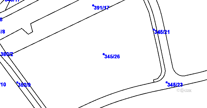 Parcela st. 345/26 v KÚ Počaply, Katastrální mapa