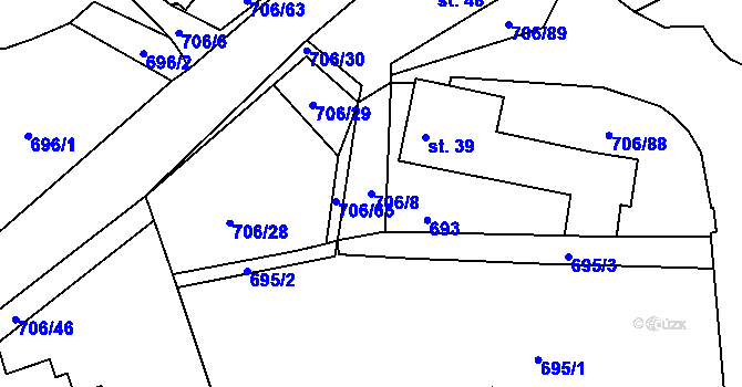 Parcela st. 706/8 v KÚ Kramolín u Nepomuka, Katastrální mapa