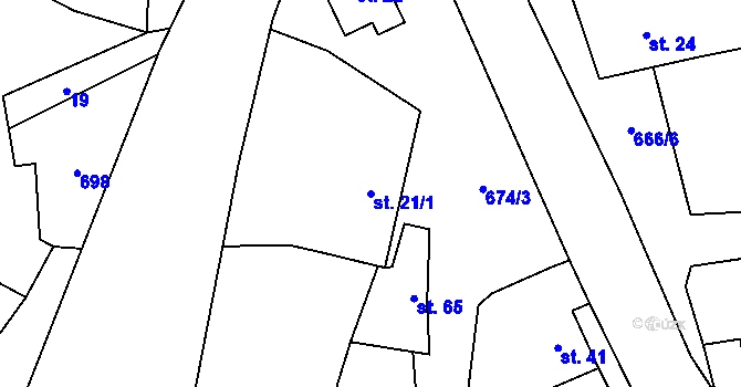 Parcela st. 21/1 v KÚ Kramolín, Katastrální mapa