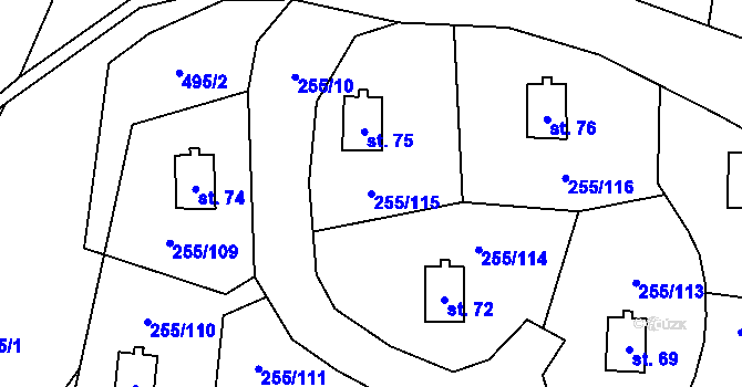 Parcela st. 255/115 v KÚ Kramolín, Katastrální mapa
