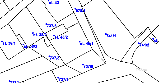 Parcela st. 45/1 v KÚ Krasejovka, Katastrální mapa