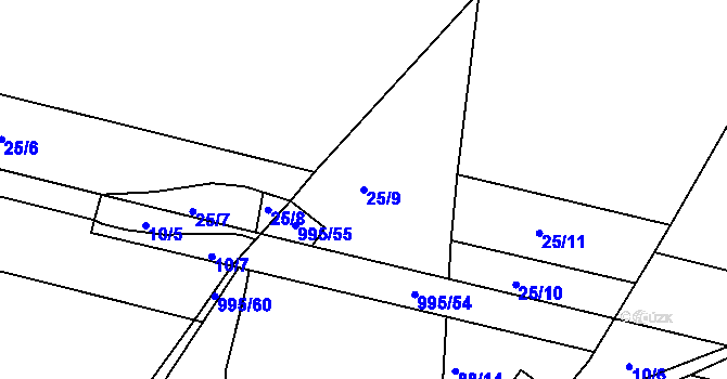 Parcela st. 25/9 v KÚ Krasejovka, Katastrální mapa