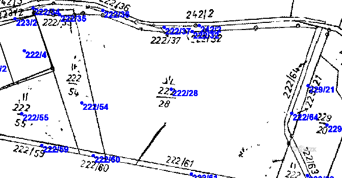Parcela st. 222/28 v KÚ Kraselov, Katastrální mapa
