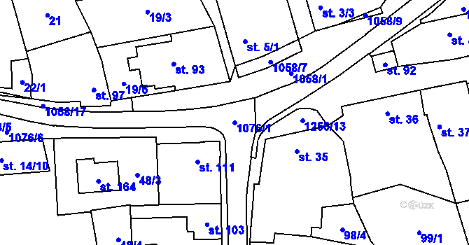 Parcela st. 1076/1 v KÚ Kraselov, Katastrální mapa