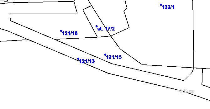 Parcela st. 121/15 v KÚ Mladotice u Kraselova, Katastrální mapa