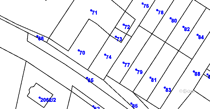 Parcela st. 74 v KÚ Krásensko, Katastrální mapa