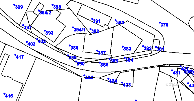Parcela st. 387 v KÚ Krásensko, Katastrální mapa
