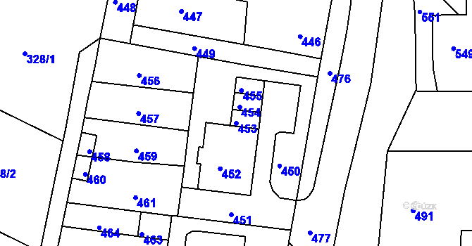 Parcela st. 453 v KÚ Krásensko, Katastrální mapa