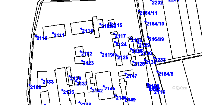 Parcela st. 2119/1 v KÚ Krásensko, Katastrální mapa