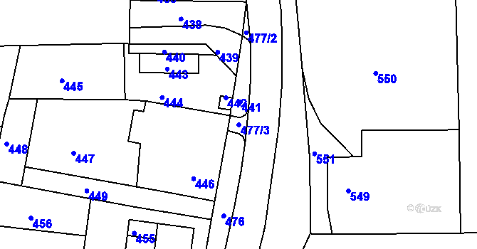 Parcela st. 477/3 v KÚ Krásensko, Katastrální mapa