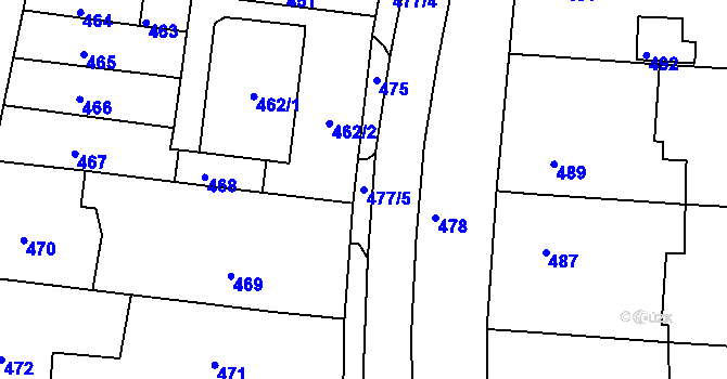 Parcela st. 477/5 v KÚ Krásensko, Katastrální mapa