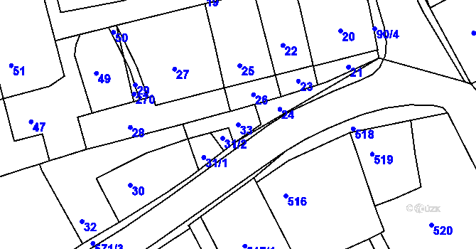 Parcela st. 33 v KÚ Podomí, Katastrální mapa