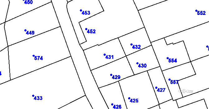 Parcela st. 431 v KÚ Podomí, Katastrální mapa