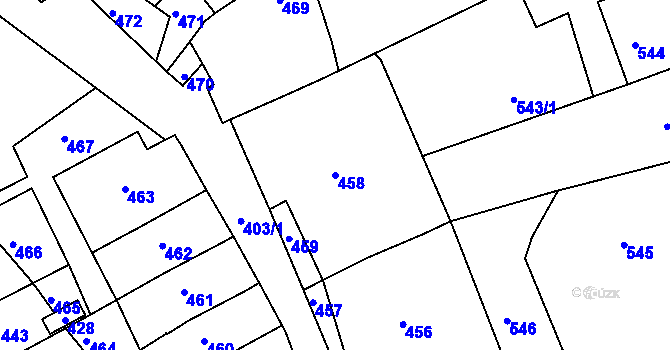 Parcela st. 458 v KÚ Podomí, Katastrální mapa