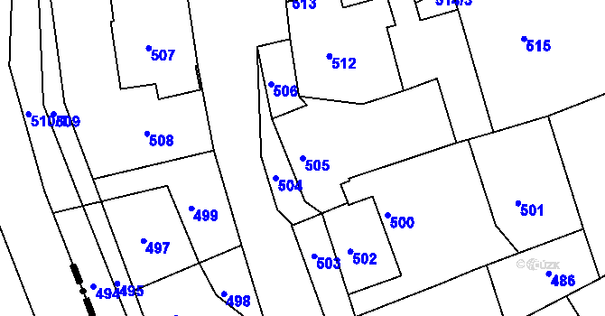 Parcela st. 505 v KÚ Podomí, Katastrální mapa