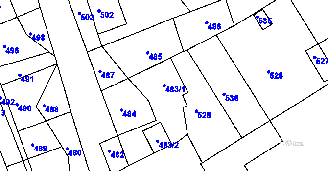 Parcela st. 483/1 v KÚ Podomí, Katastrální mapa