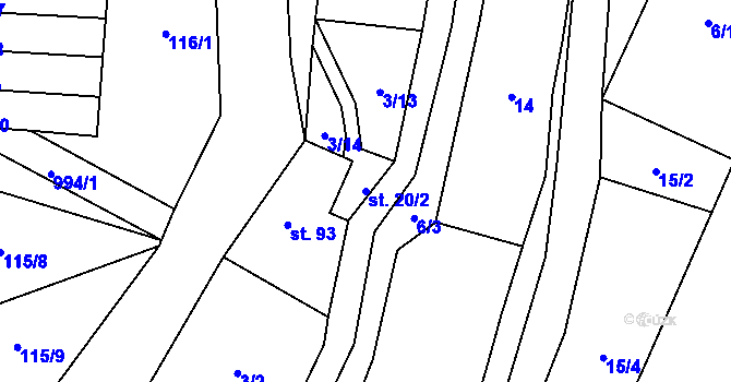 Parcela st. 20/2 v KÚ Krasíkov, Katastrální mapa