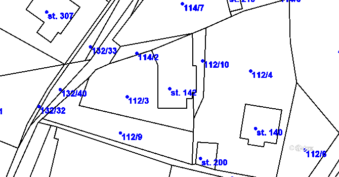 Parcela st. 142 v KÚ Krasíkov, Katastrální mapa