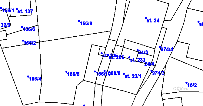 Parcela st. 205 v KÚ Krasíkov, Katastrální mapa