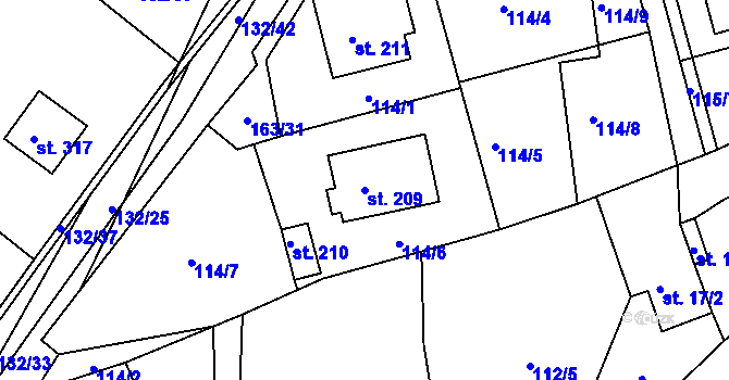 Parcela st. 209 v KÚ Krasíkov, Katastrální mapa