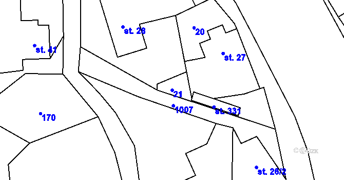 Parcela st. 21 v KÚ Krasíkov, Katastrální mapa