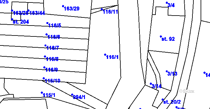 Parcela st. 116/1 v KÚ Krasíkov, Katastrální mapa