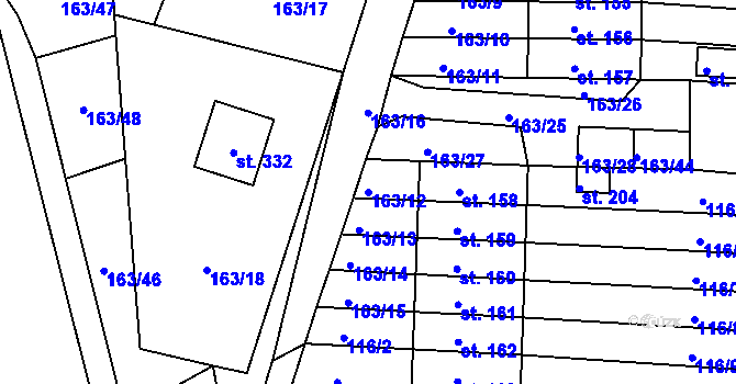 Parcela st. 163/12 v KÚ Krasíkov, Katastrální mapa