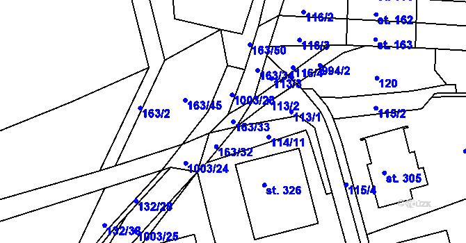 Parcela st. 163/33 v KÚ Krasíkov, Katastrální mapa