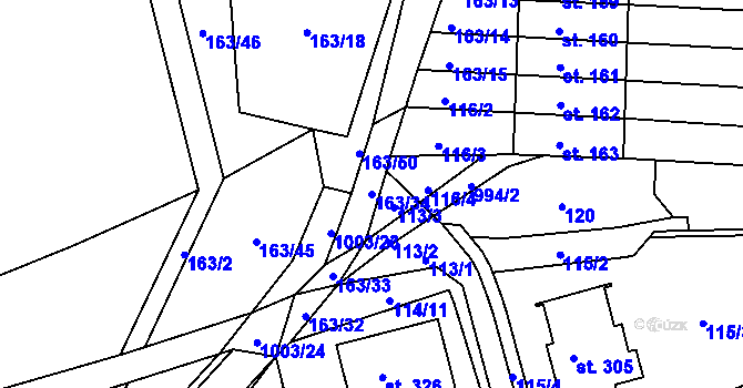 Parcela st. 163/34 v KÚ Krasíkov, Katastrální mapa