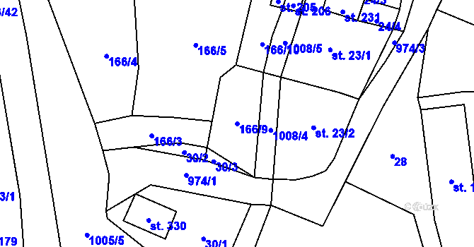 Parcela st. 166/9 v KÚ Krasíkov, Katastrální mapa
